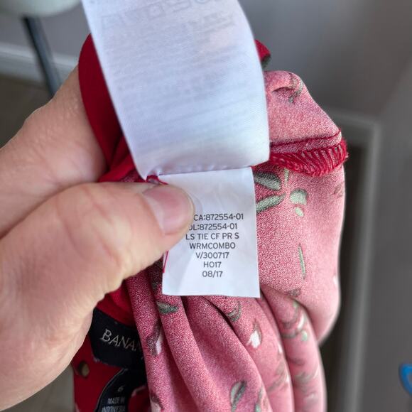 Banana Republic Red Floral Long Sleeve Button Mini Dress Career Party Sz 6 - Picture 7 of 8